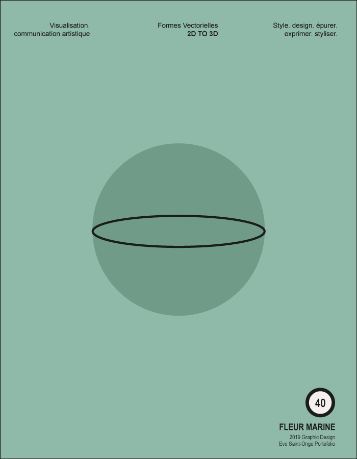 Structure vectorielle créée par Fleur Marine sur fond uni vert dénote ton sur ton une sphère verte où l'on sent sa dimension de par son anneau noir l'encerclant - 2D to 3D